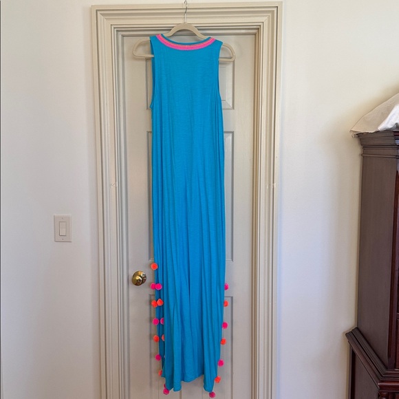 Lilly Pulitzer Turquoise Dress/Coverup with Pink and Orange Pom Pom Trim- Size S - Picture 6 of 6